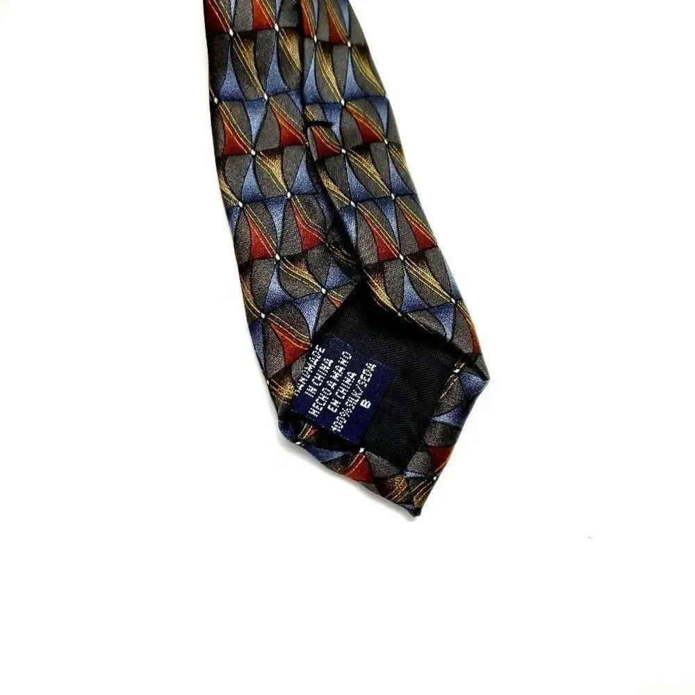 Van Heusen Silk Tie‎ Print Green Wide Geometric